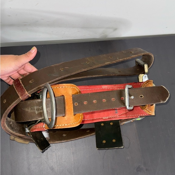 Vintage Klein-Buhrke Tools Lineman Belt Rare GREEN BROWN LEATHER D-Ring - Picture 5 of 7